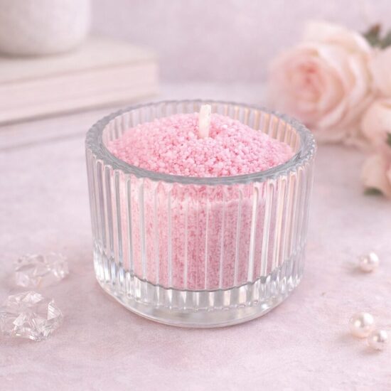 Růžová sypaná svíčka z přírodního vosku